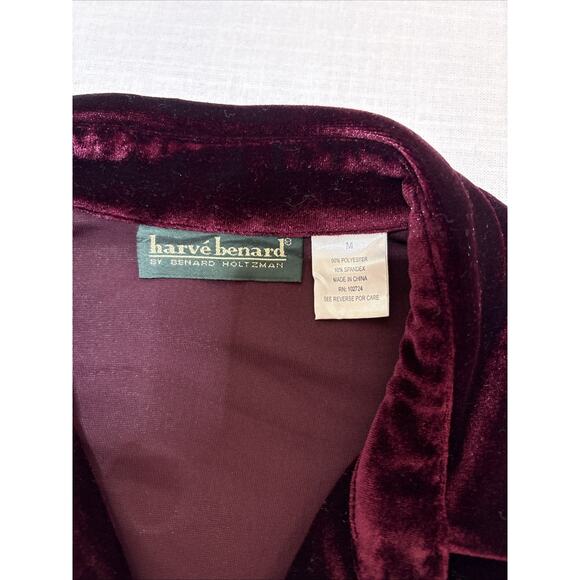 Harve’ Benard Velvet Deep Burgundy Stretch Button Up Long Sleeve Holiday Glam M - Picture 11 of 15